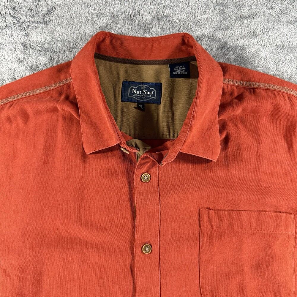 Nat Nast Luxury Originals Silk Shirt Mens XL Orange Short Sleeve Button Front